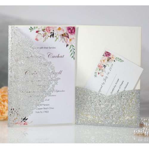 Glitter Marriage Invitation Card With Envelope Laser Cut Greeting Card Wholesale